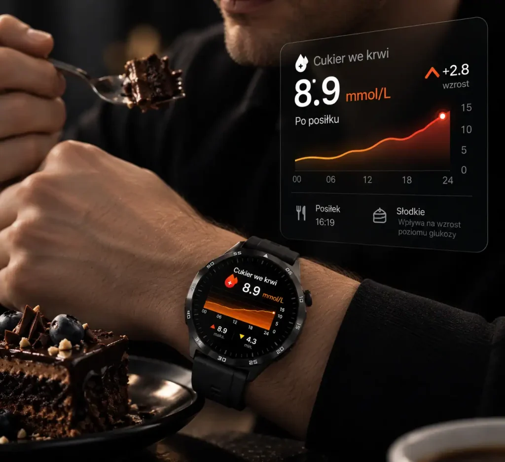 TickOn Watch 3 Care pokazuje poziom glukozy