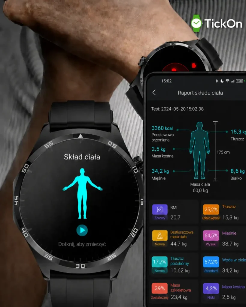 Widok funkcji pomiaru pulsu na TickOn Watch 3 Care