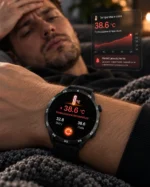 TickOn Watch 3 Care: mężczyzna z gorączką mierzy temperaturę ciała.