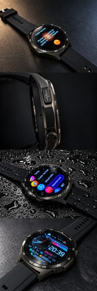 Rzeczywisty wygląd zegarka TickOn Watch 3 Care z ekranem dotykowym i paskiem.